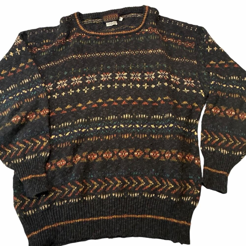 Joseph Abboud Mens M Fair Isle Sweater Hand Framed Scotland Cotton Linen Vintage